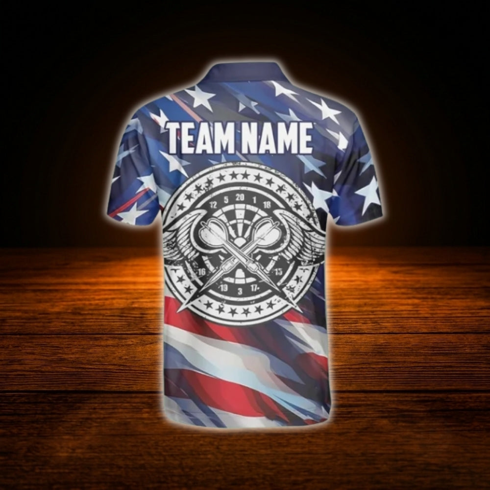 Custom American Flag Neon Darts Polo Shirt For Men, Custom Patriotic Dart Shirt For Team