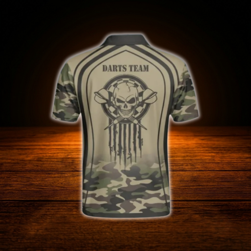 Custom Skull Camo Darts Polo Shirt For Men, Custom Skull Dart team Shirt