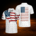 USA Flag Custom White Grunge Darts Polo Shirt For Men, Custom Patriotic Darts Shirt For Team
