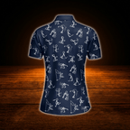 Navy Stickfigures  Golf Polo Shirts For Women, Funny Golf Shirts For Ladies