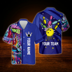Custom Retro Blue Men's Bowling Hawaiian Shirt, Custom Retro Bowling Team Shirt