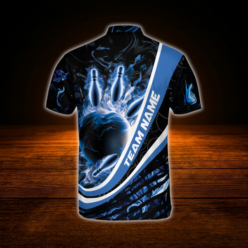 Custom Blue Flame Bowling Jersey For Men, Custom Flame Bowling Team Shirt
