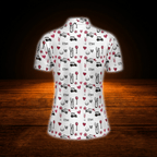 Flamingo Flower Wine Heart Golf Polo Shirts For Woman, Flamingo Golf Shirts For Ladies