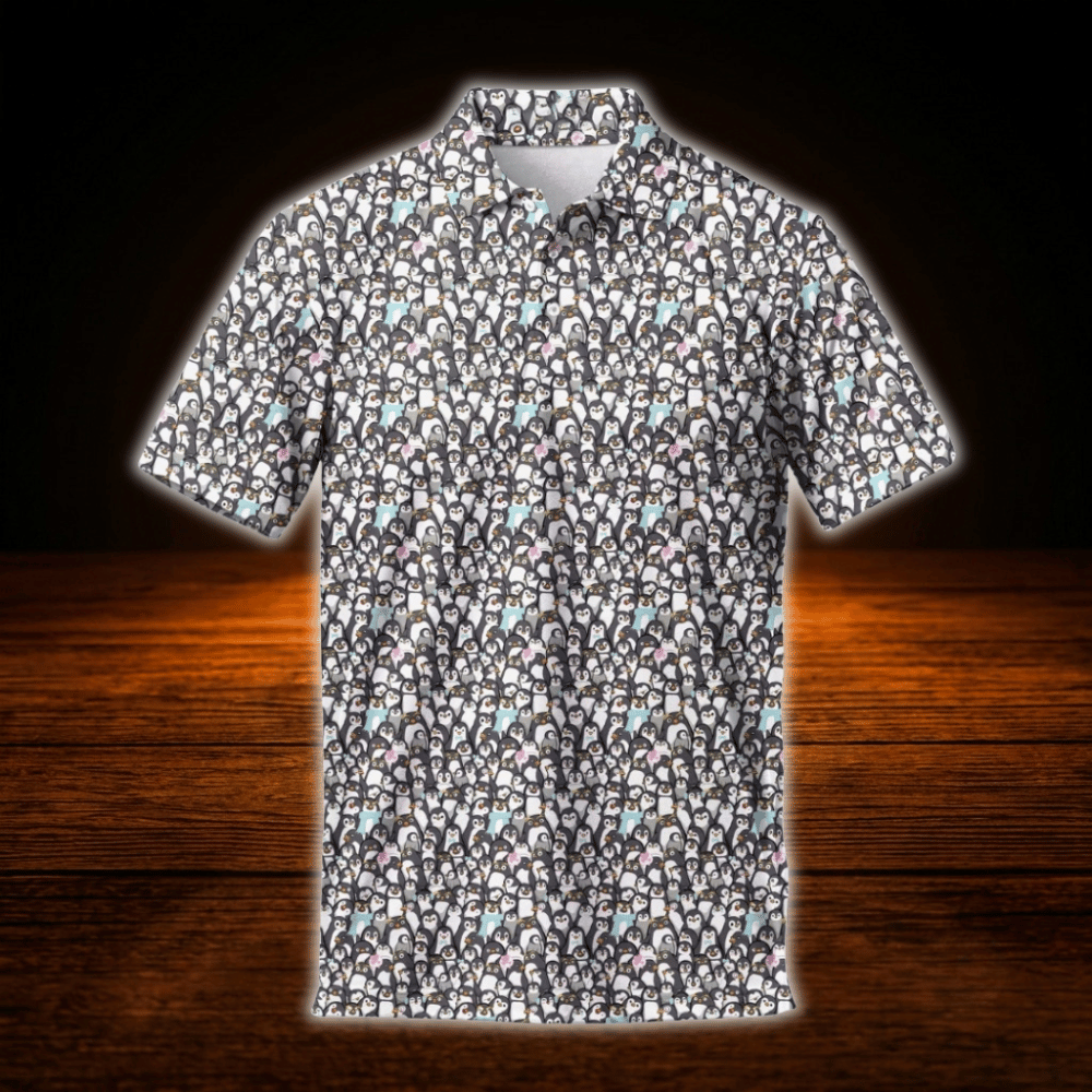 Penguin Pattern Golf Polo Shirts For Men, Penguin Golf Shirts