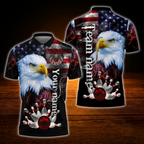 Custom American Flag Eagles Polo Bowling Shirt For Men, Custom Patriotic Bowling Team Shirts