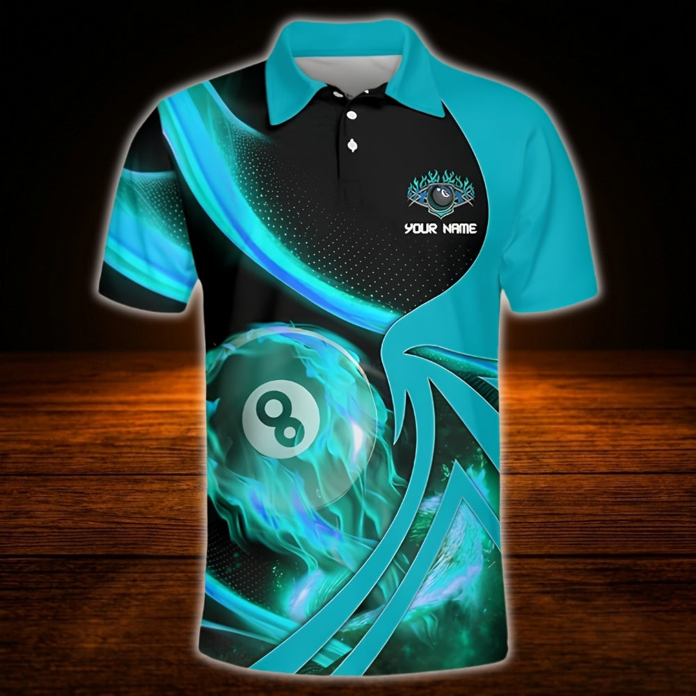 Custom 8 Ball Flaming Billiard Polo Shirt Red, Custom Flame Billiard Team Shirt