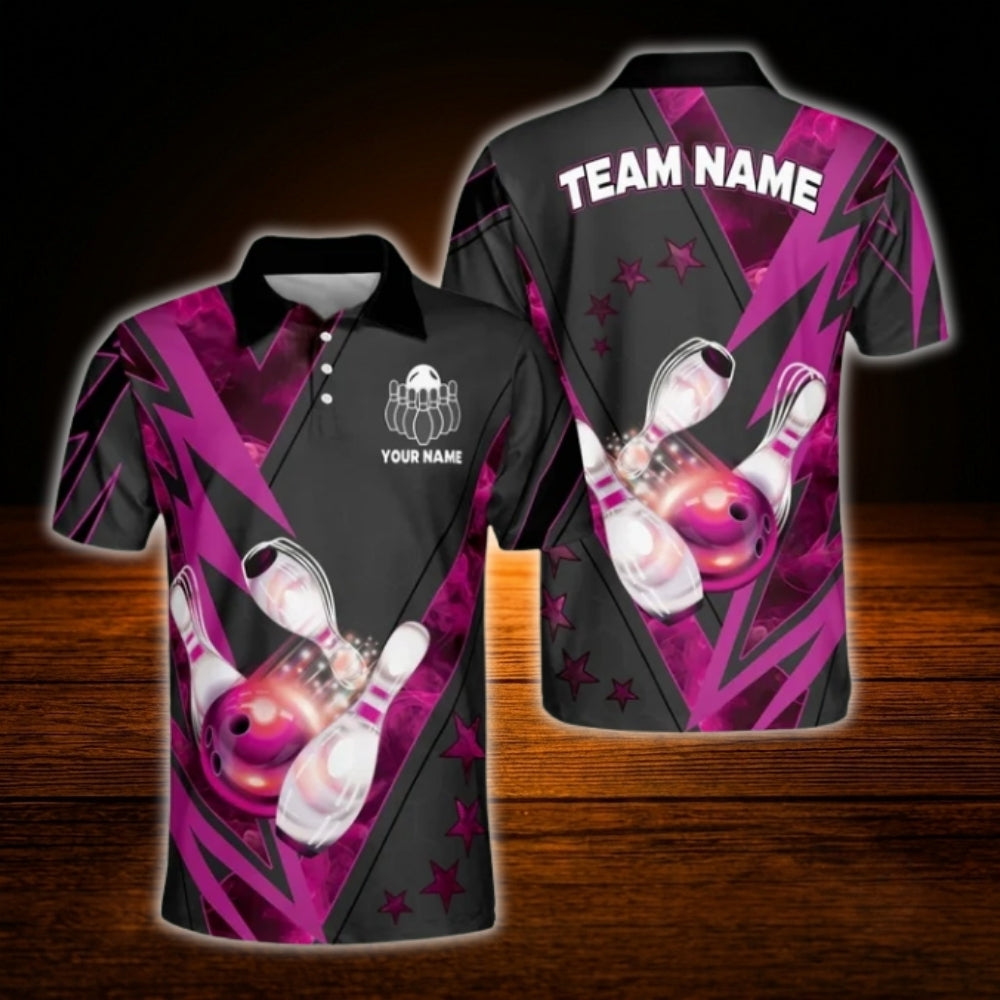 Custom Team Red Black Bowling Polo Shirt For Men, Custom Bowling Team Shirt