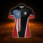 Custom American Flag  Bowling Women Polo Shirts, Custom Patriotic Women Bowling Shirts