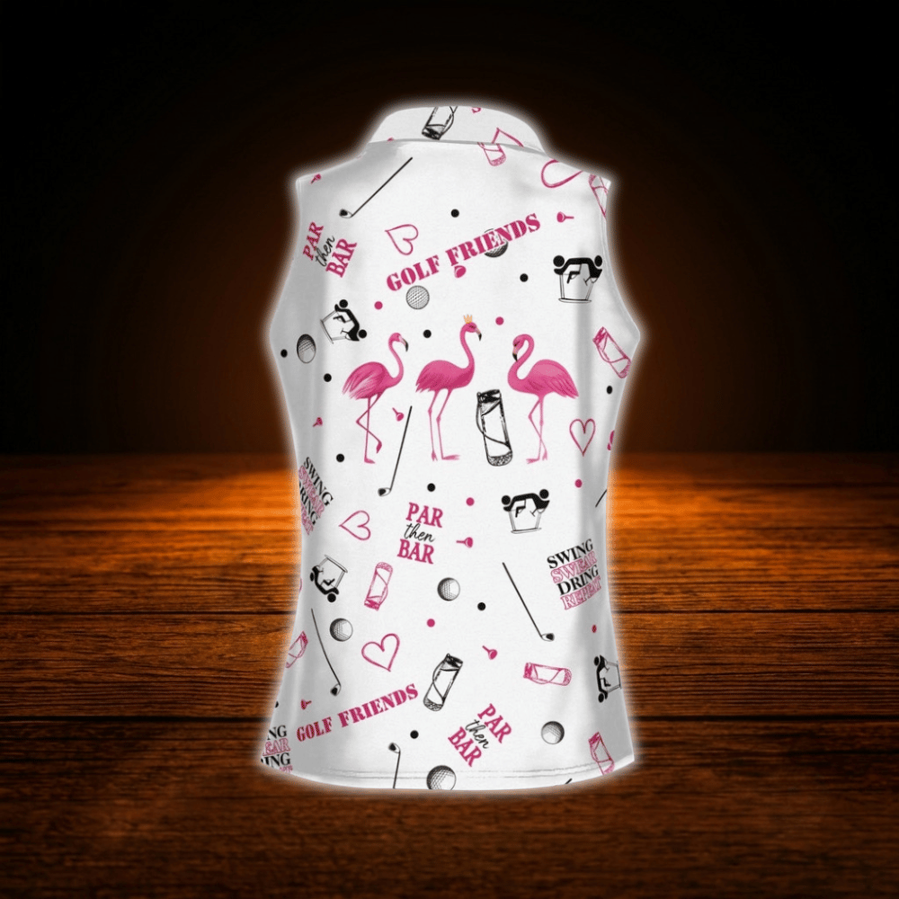Funny Flamingo Sleeveless Golf Shirts For Women, Flamingo Ladies Golf Shirts
