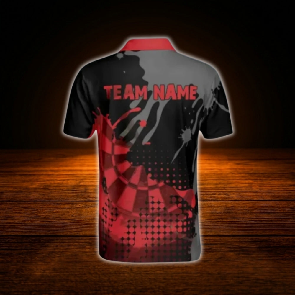 Black And Red Custom Team Darts Polo Shirt For Men, Custom Darts Shirt