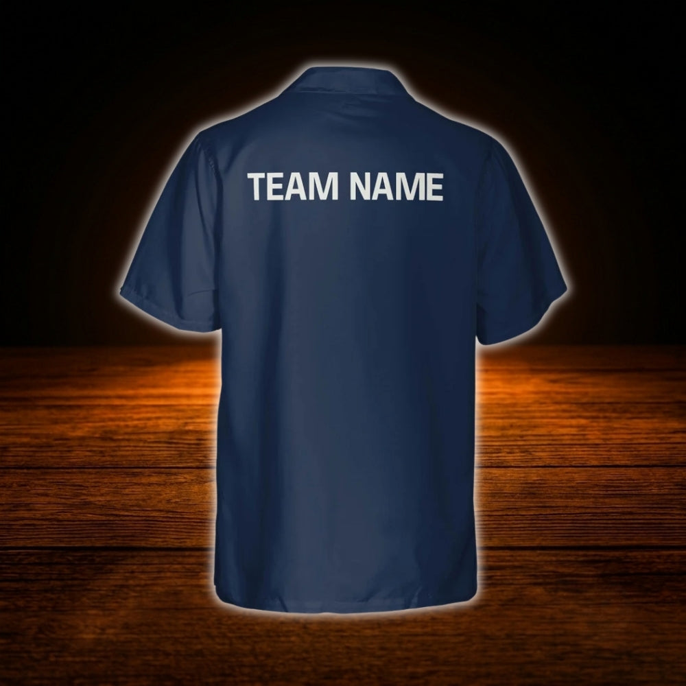 Custom Team White Navy Bowling Hawaiian Shirt, Custom Bowling Team Shirt
