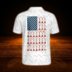 USA Flag Custom White Grunge Darts Polo Shirt For Men, Custom Patriotic Darts Shirt For Team