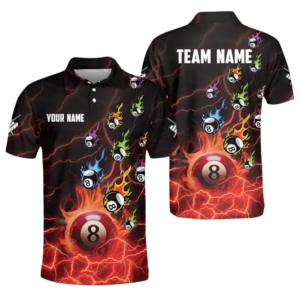 Custom Red Flame Billiard Polo Shirt For Mens, Custom Flame Billiard Team Shirts BIZ0166