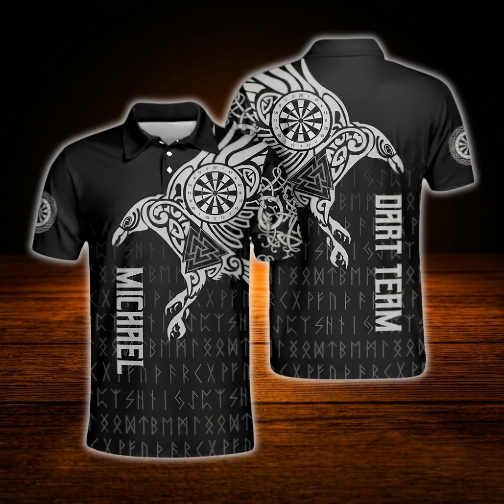 Custom Tribal Grey Black Dart Polo Shirt For Men, Custom Tribal Darts Shirt Team