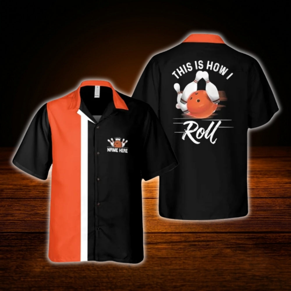 This Is How I Roll Custom Name Bowling Hawaiian Shirt Red Black, Custom Funny Bowling Shirt