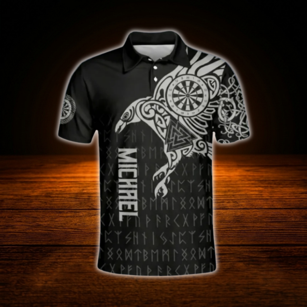 Custom Tribal Grey Black Dart Polo Shirt For Men, Custom Tribal Darts Shirt Team