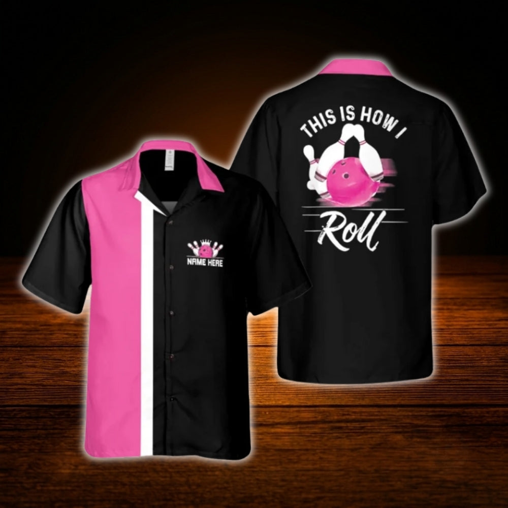 This Is How I Roll Custom Name Bowling Hawaiian Shirt Red Black, Custom Funny Bowling Shirt