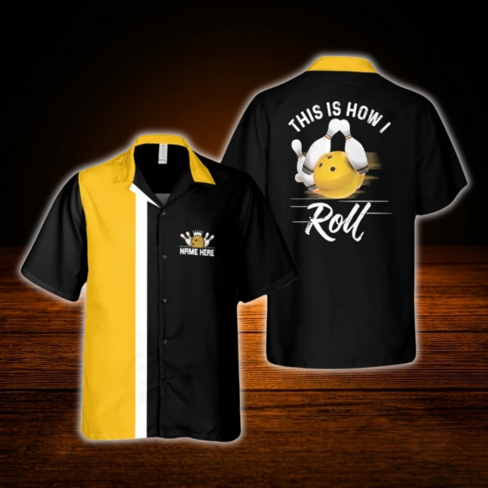 This Is How I Roll Custom Name Bowling Hawaiian Shirt Red Black, Custom Funny Bowling Shirt