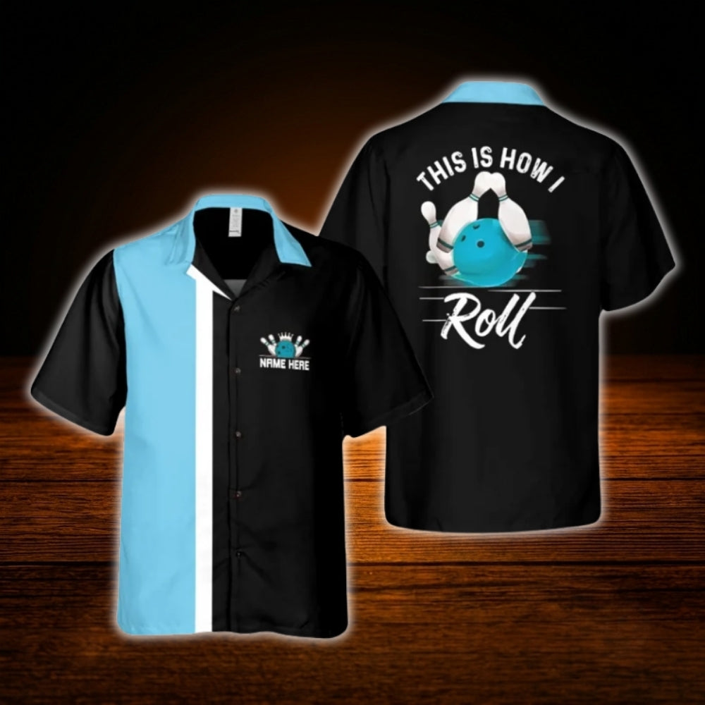 This Is How I Roll Custom Name Bowling Hawaiian Shirt Red Black, Custom Funny Bowling Shirt