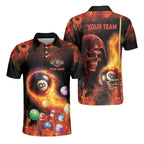 Custom Flame Skull Billiard Polo Shirt For Men, Custom Skull Billiard Team Shirts BIZ0167