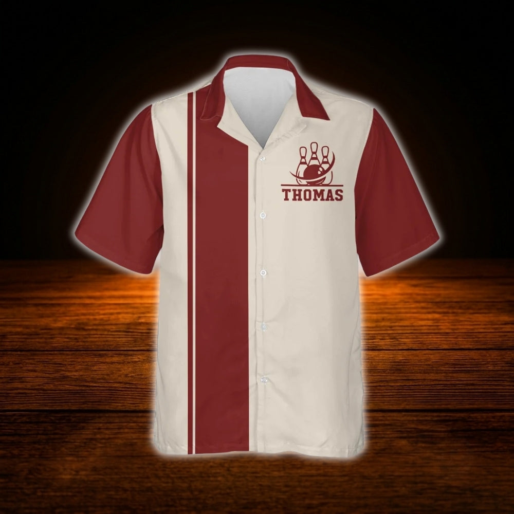 Custom Vintage Red Beige Bowling Hawaiian Shirt Men Women, Custom Vintage Bowling Shirt For Team