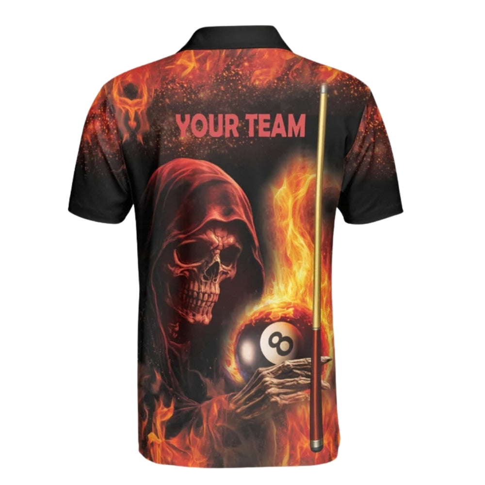 Custom Flame Skull Billiard Polo Shirt For Men, Custom Skull Billiard Team Shirts BIZ0167