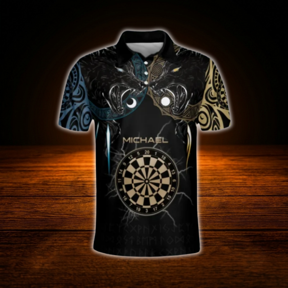 Custom Wolf Tribal Darts Polo Shirt For Men, Custom Wolf Darts Team Shirt