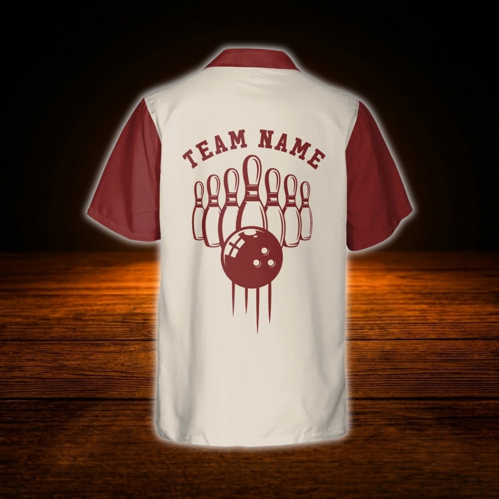 Custom Vintage Red Beige Bowling Hawaiian Shirt Men Women, Custom Vintage Bowling Shirt For Team