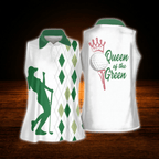 Queen Of The Green Argyle Women's Sleeveless Golf Shirts, Funny Golf Shirts For Ladies