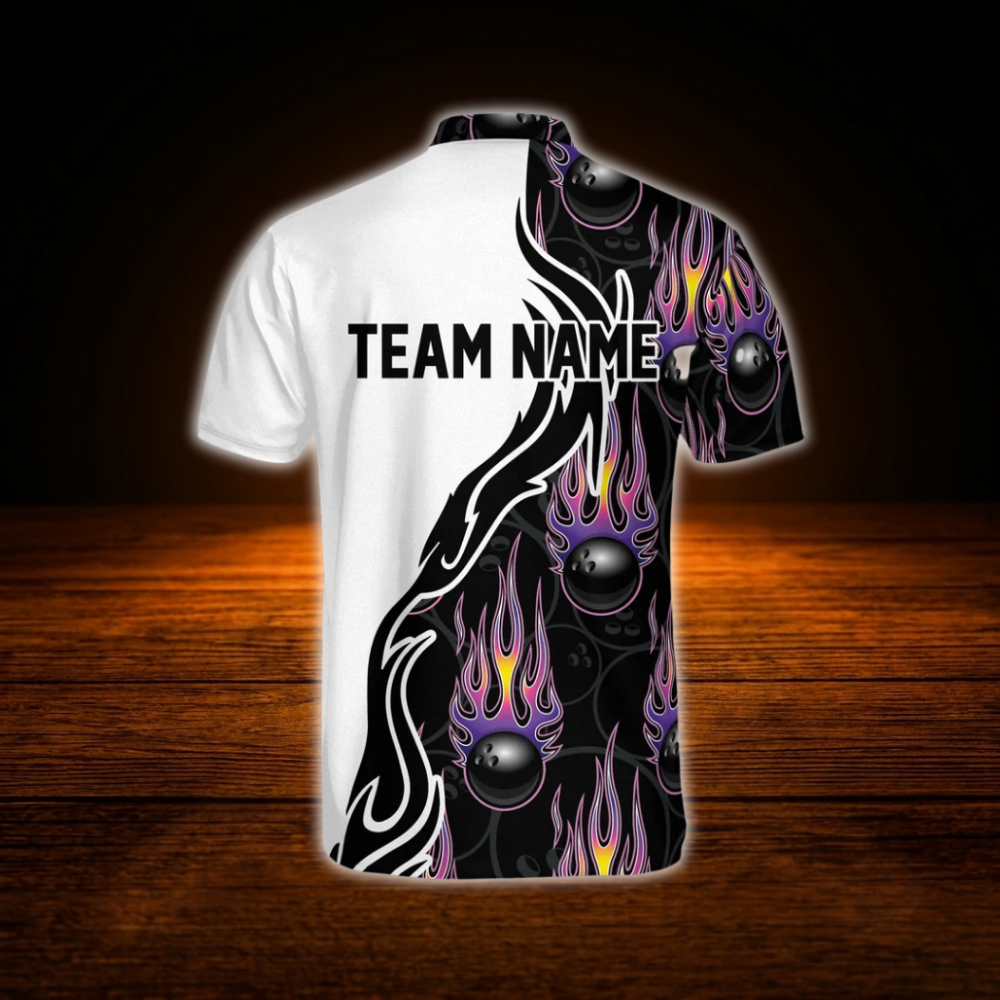 Flaming Ball Custom Mens Bowling Jersey, Custom Flame Bowling Shirt For Team