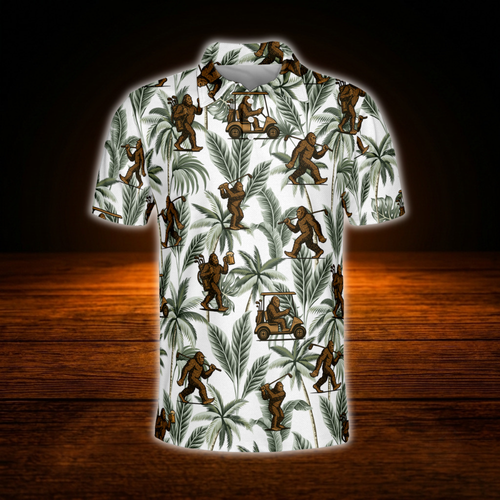 Bigfoot Green Tropical Golf Polo Shirt For Men, Bigfoot Sasquatch Golf Shirt
