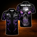 Custom Skull Black Green Bowling Polo Shirts For Men, Custom Skull Bowling Team Shirts