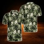 Camo Bigfoot Men's Golf Polo Shirt, Bigfoot Sasquatch Golf Shirt