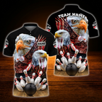 Custom American Flag Eagles Polo Bowling Shirt For Men, Custom Patriotic Bowling Team Shirts