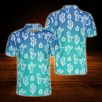 Cactus Blue Golf Polo Shirts Men, Cactus Golf Shirts