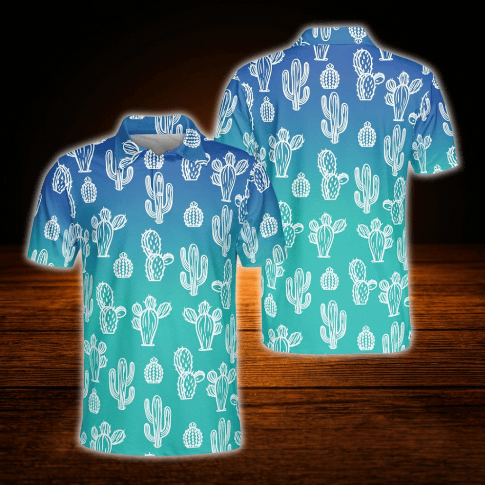 Cactus Blue Golf Polo Shirts Men, Cactus Golf Shirts