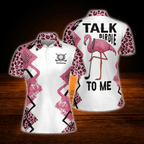 Talk Birdie To Me Custom Leopard Women's Polo Golf Shirts, Custom Funny Flamingo Golf Shirt For Women