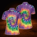Peace Love Golf Custom Colorful Tie Dye Golf Polo Shirt For Women, Custom Tie Dye Golf Shirts For Ladies