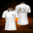 Peace Love Bowling Custom Leopard Bowling Polo Shirts Women, Custom Leopard Ladies Bowling Shirt