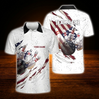 Custom American Flag White Grunge Bowling Polo Shirts For Men, Custom Patriotic Bowling Team Shirts