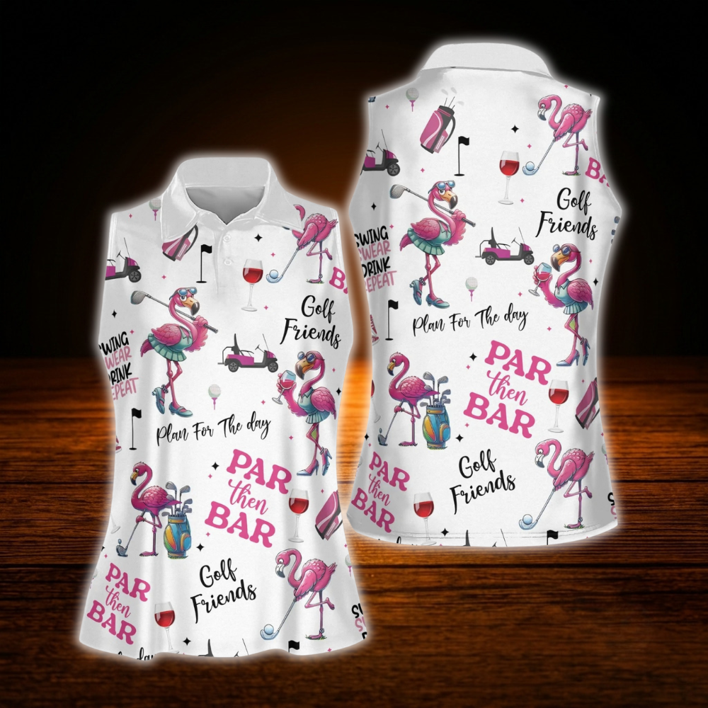 Funny Flamingo Women's Sleeveless Golf Shirts, Flamingo Golf Shirts For Ladies