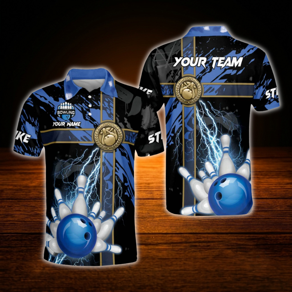 Custom Team Thunder Bowling Polo Shirts For Men, Custom Team Bowling Shirts