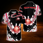 Custom Team Red And Black Bowling Polo Shirts For Men, Custom Team Bowling Shirts