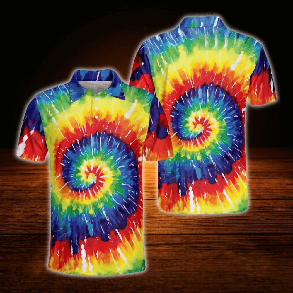 Colorful Tie Dye Golf Polo Shirts For Men, Tie Dye Golf Shirts