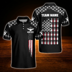 Custom American Flag Mens Bowling Polo Shirts, Custom Patriotic Bowling Team Shirts