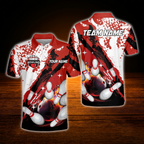 Custom Team Red White Bowling Polo Shirts Mens, Custom Team Bowling Shirts