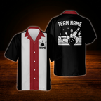 Custom Vintage Red Black Bowling Hawaiian Shirt, Custom Vintage Bowling Team Shirt