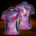 Custom Team Pink Purple Bowling Polo Shirts For Women, Custom Bowling Shirt Women