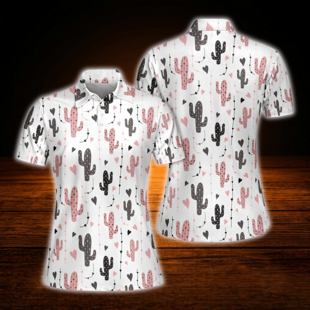Cactus Heart Golf Polo Shirt For Women, Cactus Golf Shirts Woman