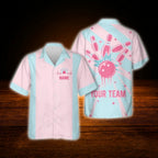 Custom Retro Light Pink Bowling Hawaiian Shirt, Custom Retro Bowling Team Shirt